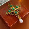 Vintage Cross Brooch for Women Geometric Green Crystal Zircon Pendant Zircon Accessories
