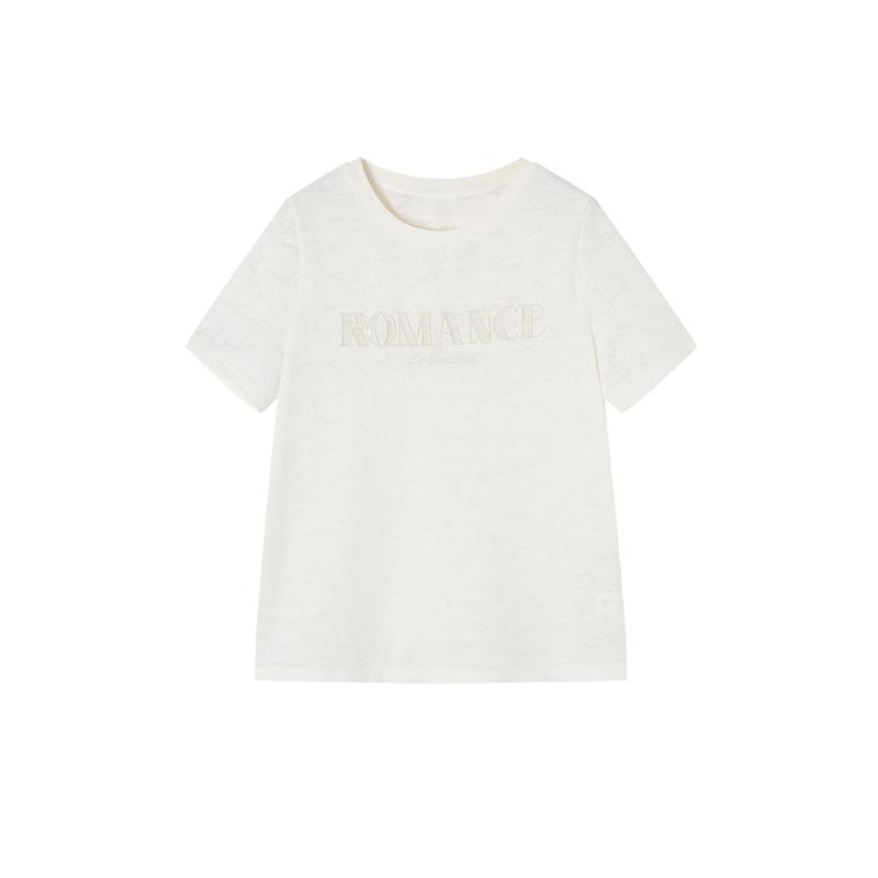 Women s Summer Jacquard Knit Loose Fit Round Neck T-Shirt M