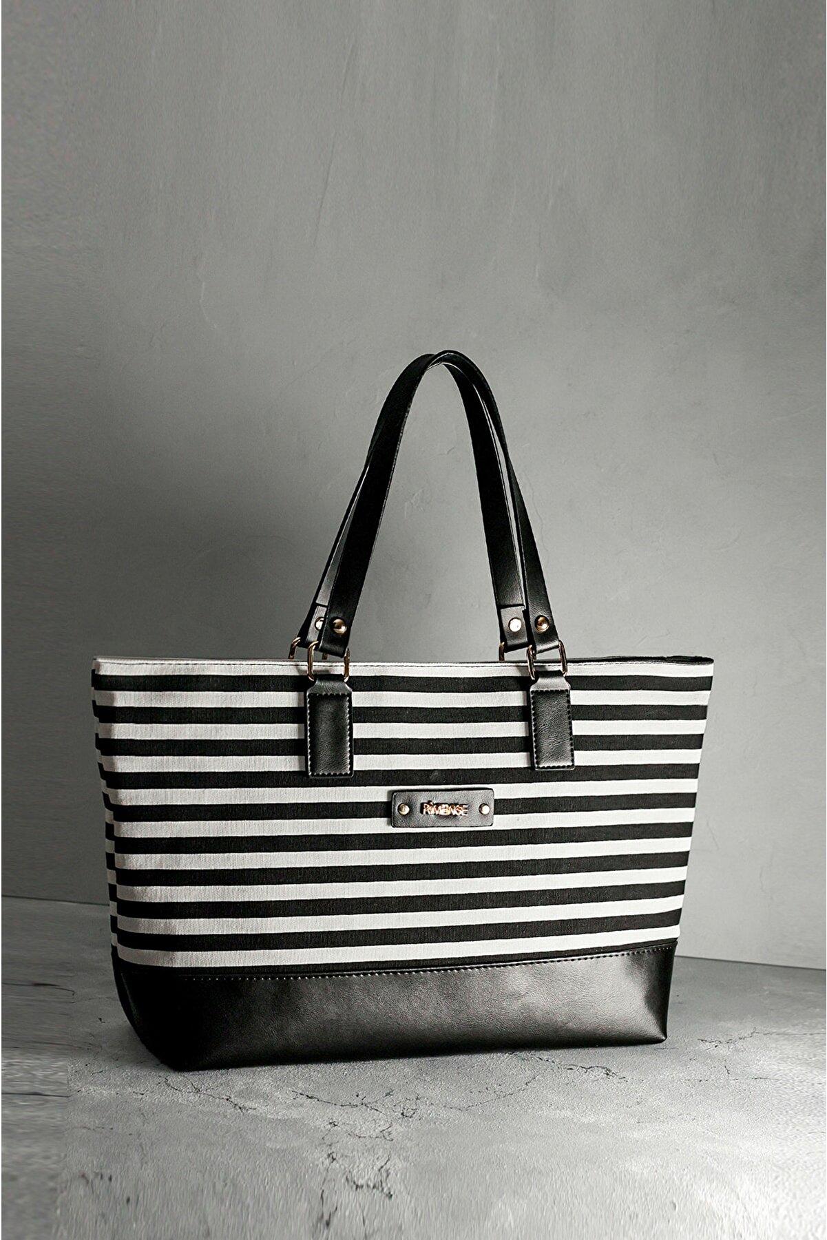 

Women s Black Canvas Linen Striped Patterned Tote Bag