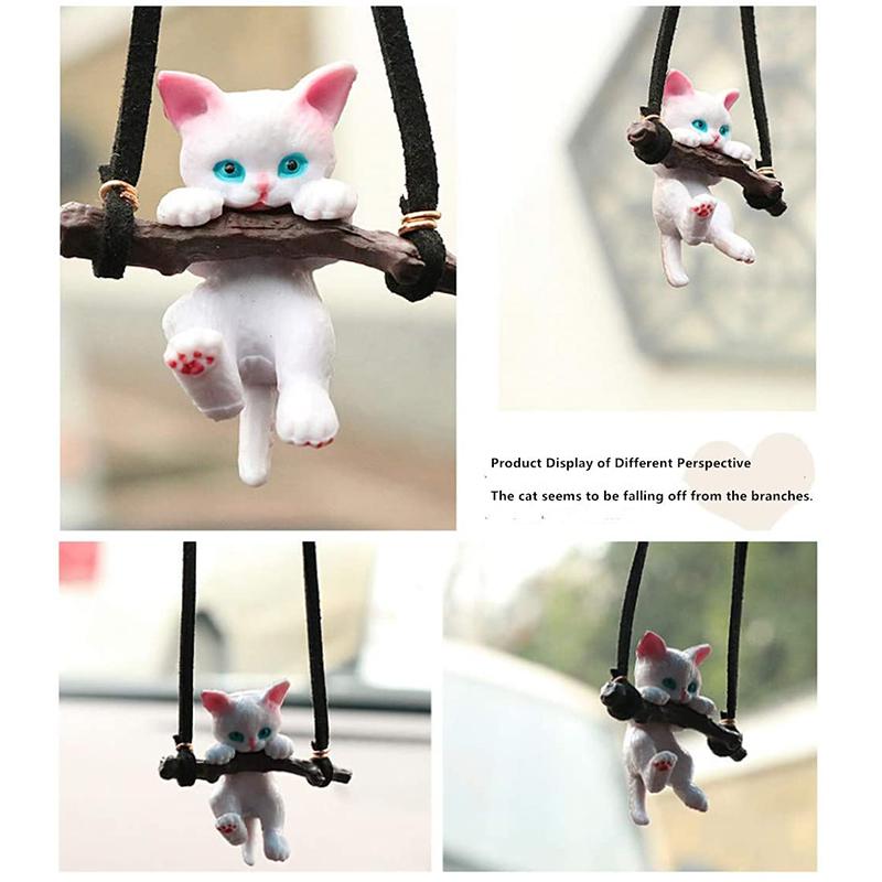 Creative Car Rearview Mirror Pendant Cute Cat Branch Swing Hanging Pendant Car Interior Decoration Car Interior Accessories