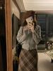 Plus Size Women's Brown Retro Plaid Woolen A-line Skirt for Autumn/Winter