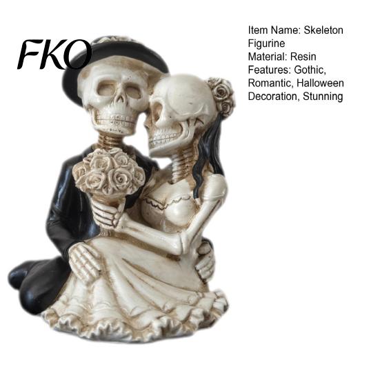 Creative Gothic Collectibles Skeleton Couple Figurine, Spooky Resin Halloween Skull Lover Statue, Day of Secret Room Atmosphere Ornaments The
