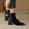 Krazing Pot Cow Suede Winter Vintage Shoes Square Toe Basic Style Thick High Heels Zipper Fashion Boots Women Ankle Boots