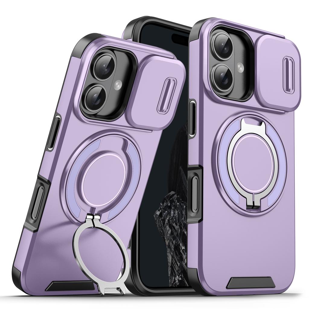 Suitable for iPhone 16 15 14 Plus 13 12 Pro Max 16E 360 Degree Rotating Magnetic Bracket With Camera Protection Phone Case