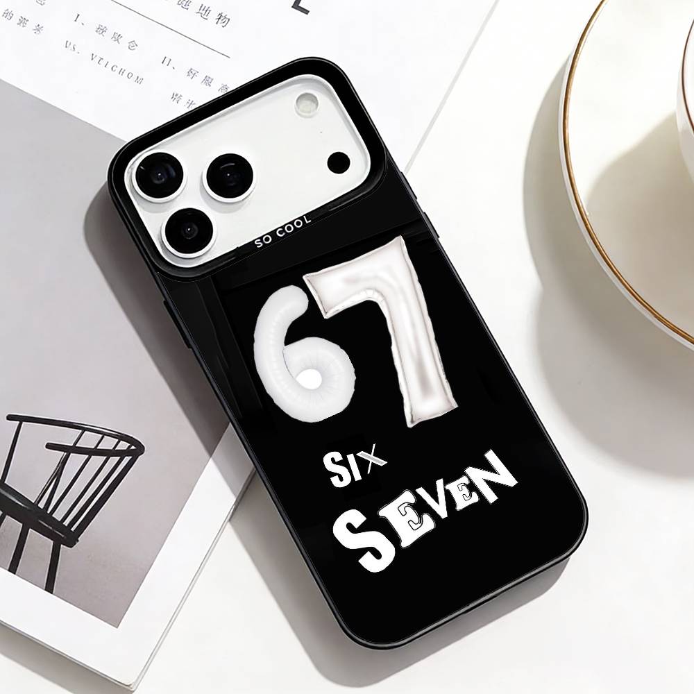 67 Six Seven Phone Case For iPhone17,16,15,14,13,12,11 Plus,Pro Max Black Border Silver  Plated Cover iPhone16se4