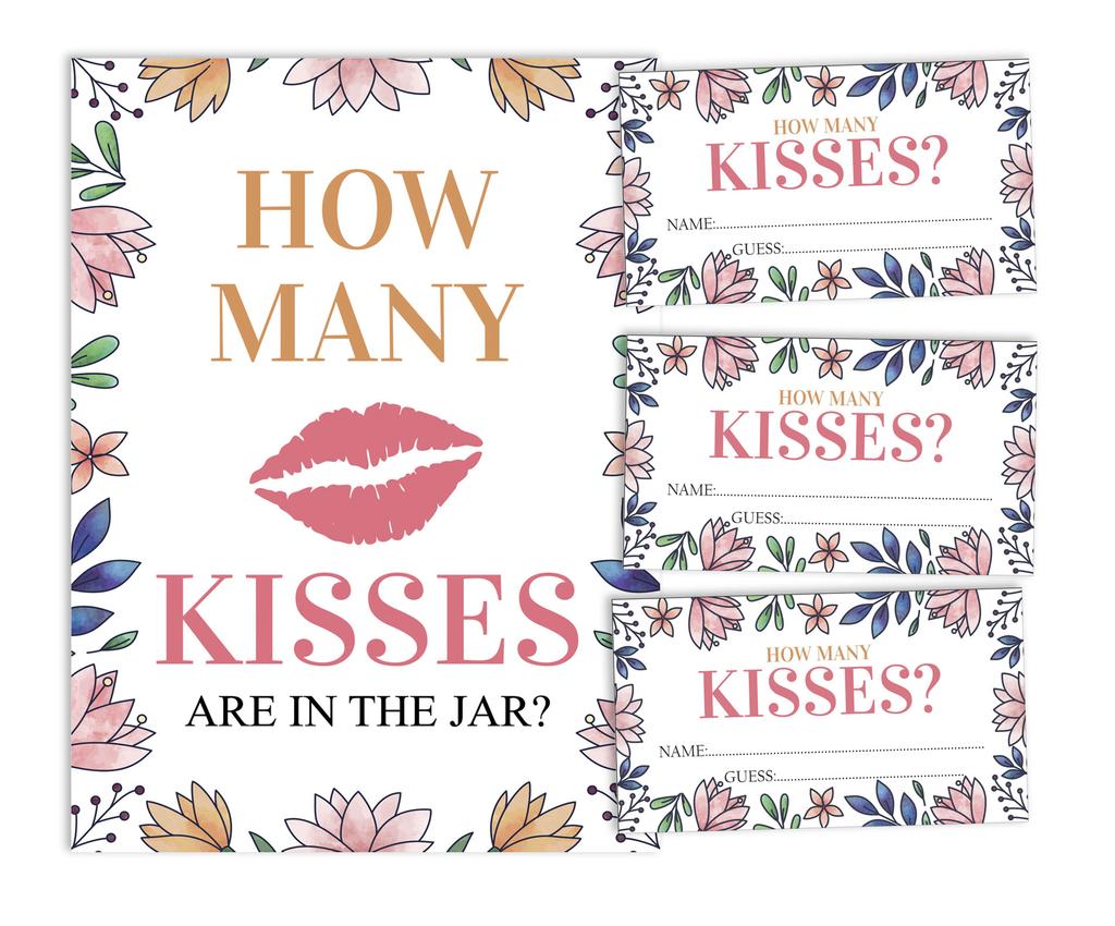 Inkdotpot 1 Sign   30 Cards How Many Kisses In The Jar White Floral Bridal Shower