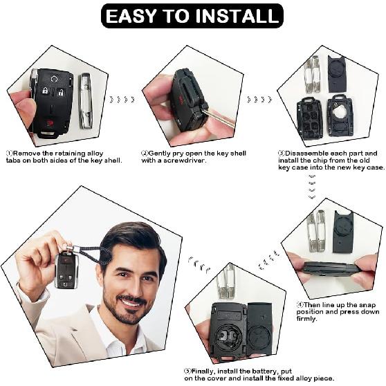 Key Fob Shell Case Replacement for Chevy Silverado Colorado GMC Sierra 1500 2500 3500 HD Canyon 2014 2015 2016 2017 2018    M3N-32337100 4 Button