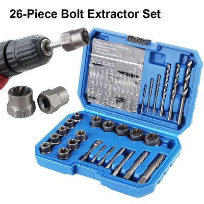 26-teiliges Set zum Entfernen von Schraubenmuttern, Steckschlüsselsatz zum Entfernen von Schraubenmuttern, beschädigten Schraubenausdrehern, Mutternausdrehern, Handwerkzeug-Set, Zubehör, Autoreparaturwerkzeug