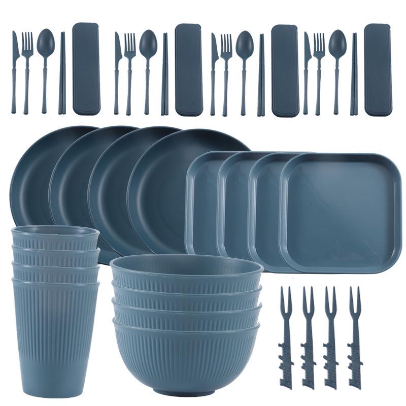 Nordic Wheat Straw Cutlery Set: Soup Bowl, Plate, Cup, Fork, Knife, Spoon, Gift.