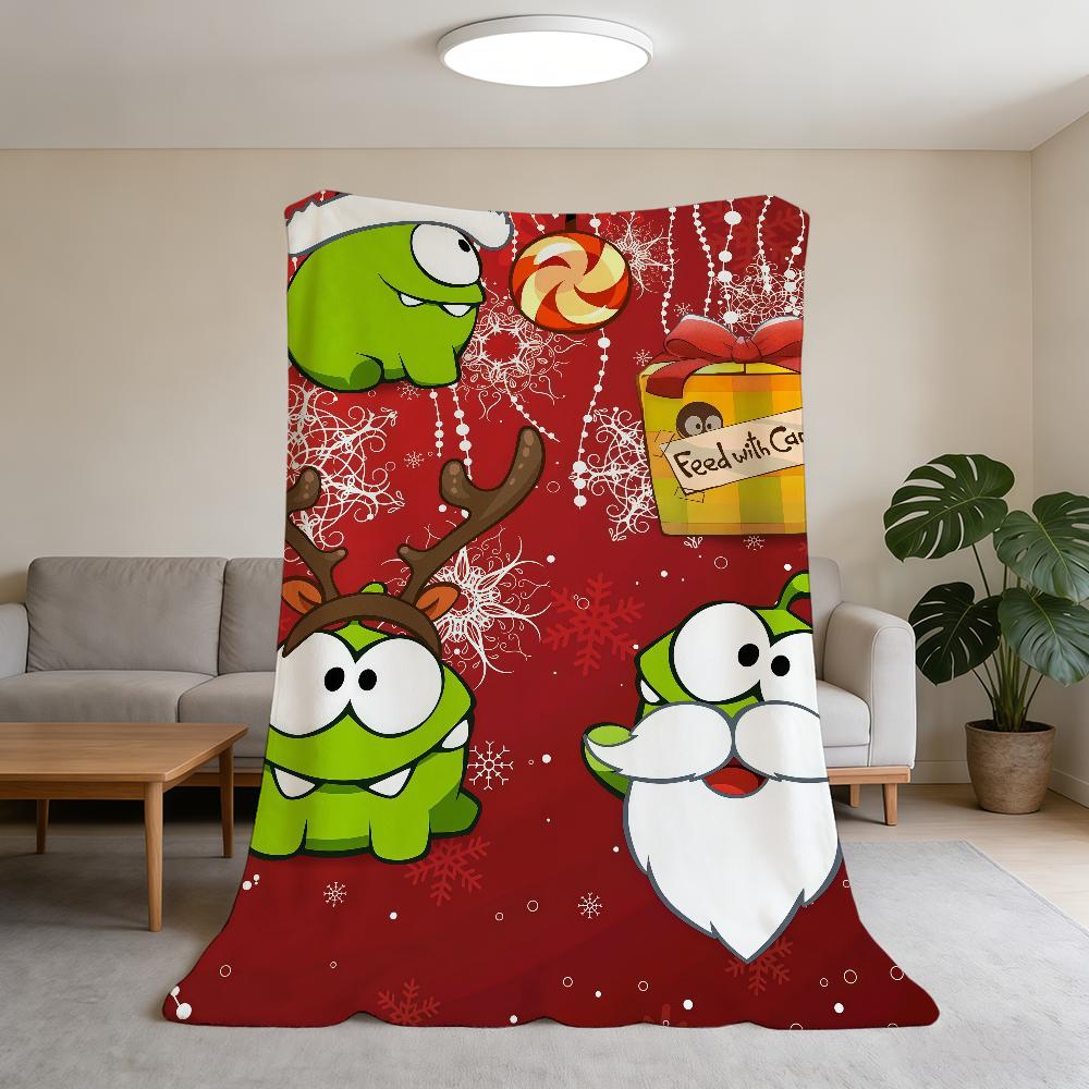 Cute Cartoon Game Funny O-Om N-Nom Blanket Super Warm Comfortable Plush Throw Blanket Child Home Sofa Bedroom Gift 75x90cm