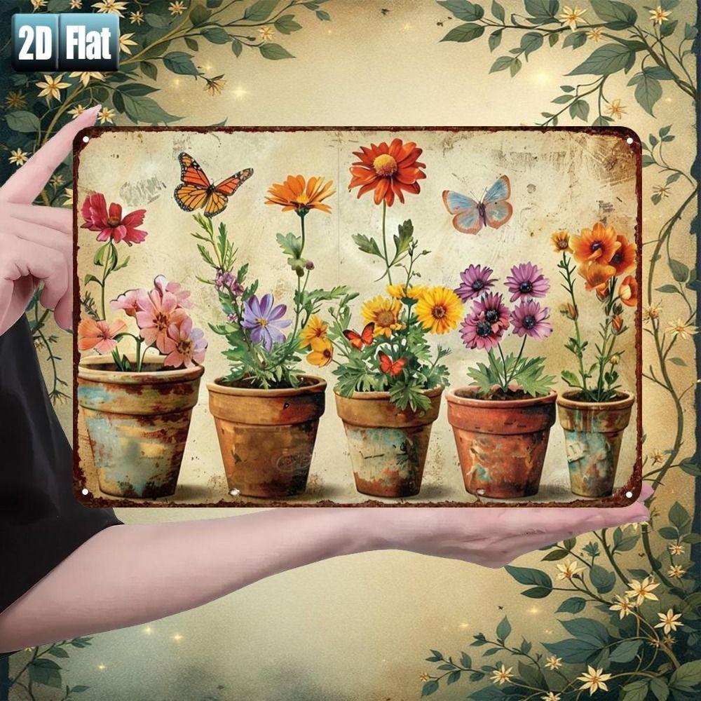 Vintage Metal Wall Poster – Floral Garden Decor, 20x30cm