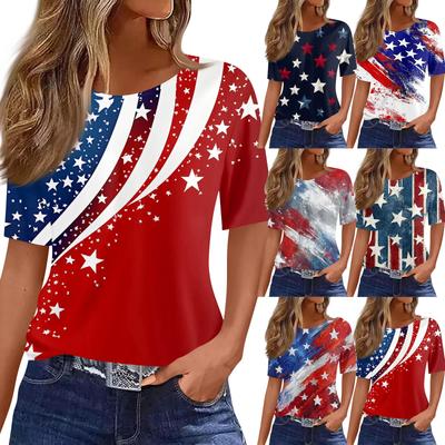 Women's Fashionable Casual Short Sleeve Print Round Neck Pullover Top