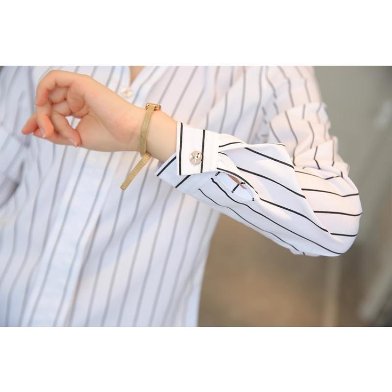 YYFS Dámská móda Ležérní Jaro Podzim Pruhovaný potisk Dlouhý rukáv Halenky a košile POLO Výstřih