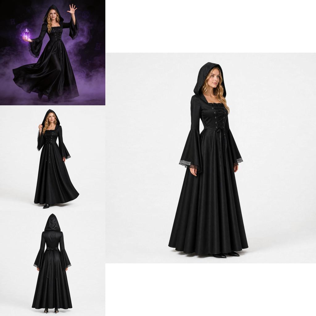 Gothic Witch Dress Cosplay Costume With Long Sleeves Halloween Attire For Adults