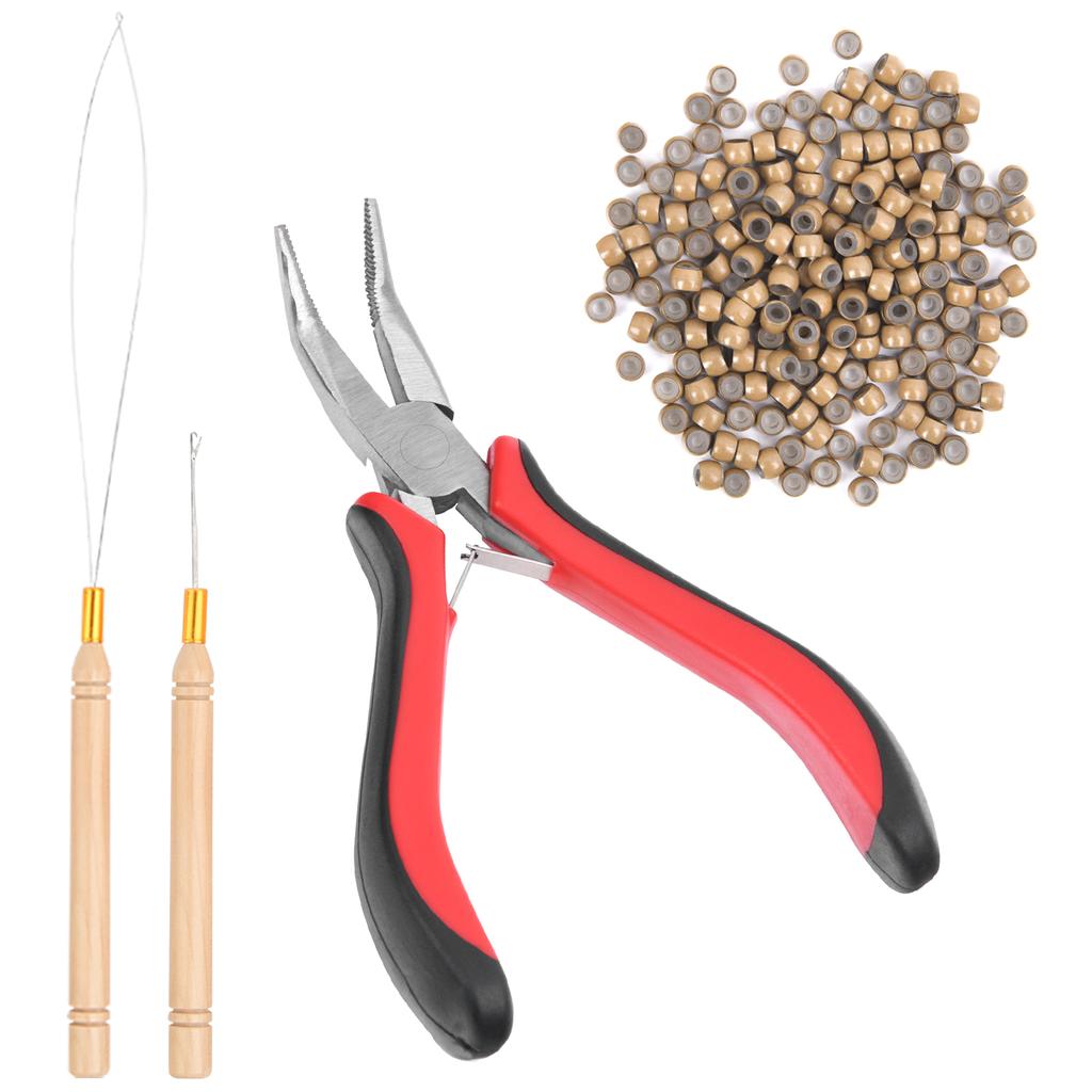 Haarverlängerungs-Werkzeugset Zange & Ziehnadel & Ringnadel & 200 Stück Nano-Silikonringe Ein Set für Frisuren