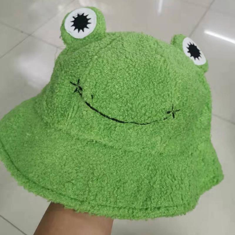 Neuer Winter Kinder-Eltern Frosch Stickerei Fischerhut Kordel Verstellbar Panama Outdoor Fischerhut Lächeln Winter Warm Bob Hut