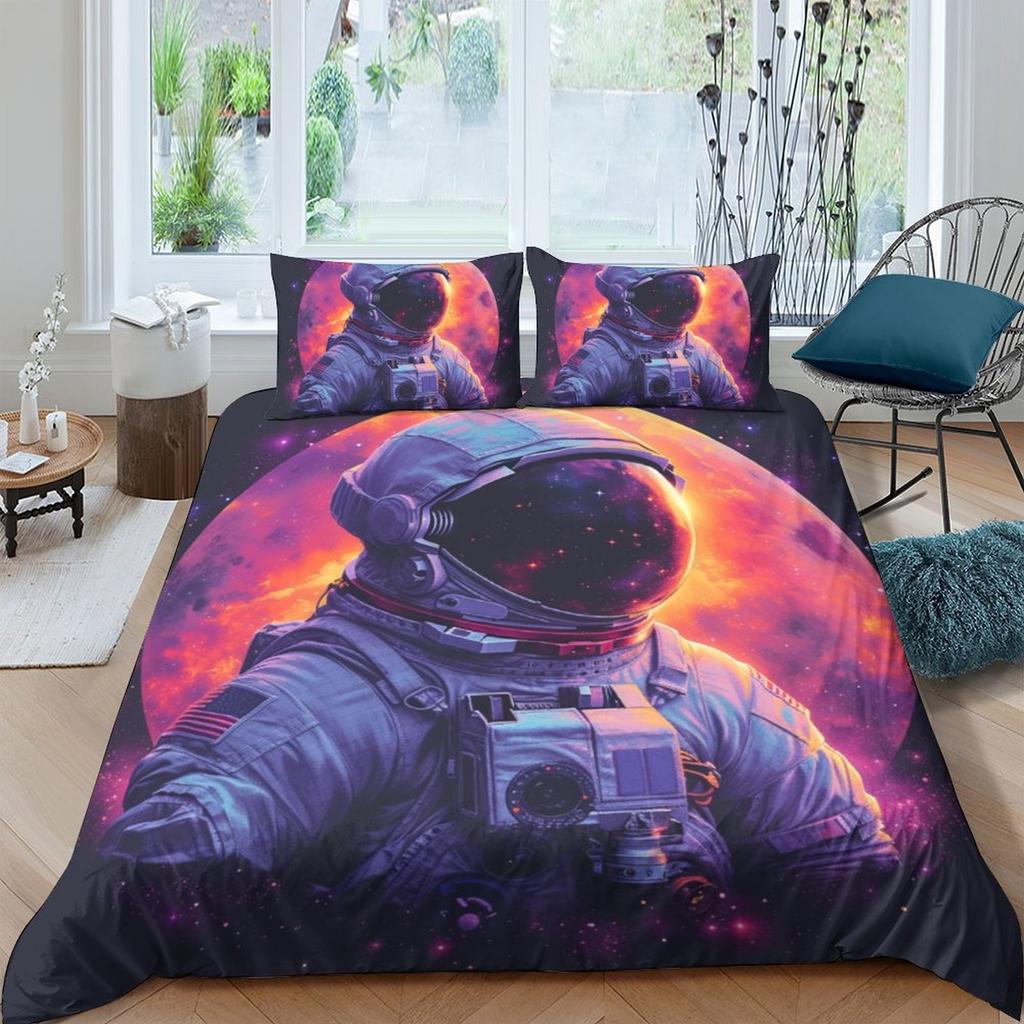 Cartoon Astronaut 3D Printed Polyester Pillowcase Quilt Cover Two Or Three-Piece Set Can Be