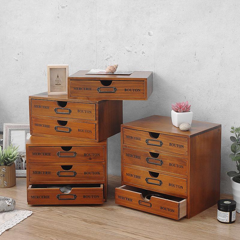 Solid Wood Multi-Layer Office Desk Organizer and Cosmetics Storage Box