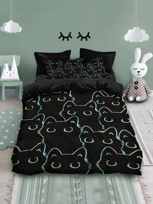 3pcs Duvet Cover Set King Size, Cartoon Black Cat Pattern Print, Soft, Comfortable and Breathable, Bedding Set for Bedroom,Hotel