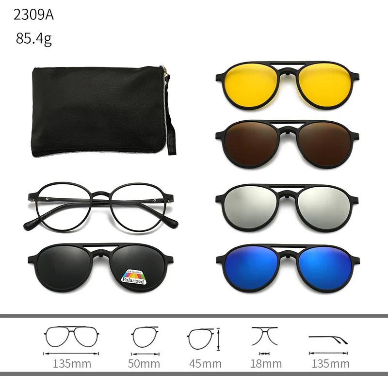 23XXA Gather 6PCS Magnetic Polarized Clip On Sunglasses Women Men Plastic Frame for Night Driving Sunglasses UV400