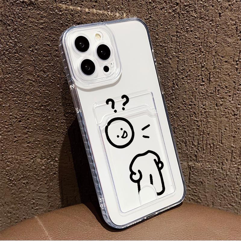 Card Slot Holder Silicone Wallet Pocket Case For Infinix Smart 7 8 Reno 12F 13F 14F Xiaomi Redmi Note 14 13 12 Honor X7A X8B Cover Clear Phone Bumper