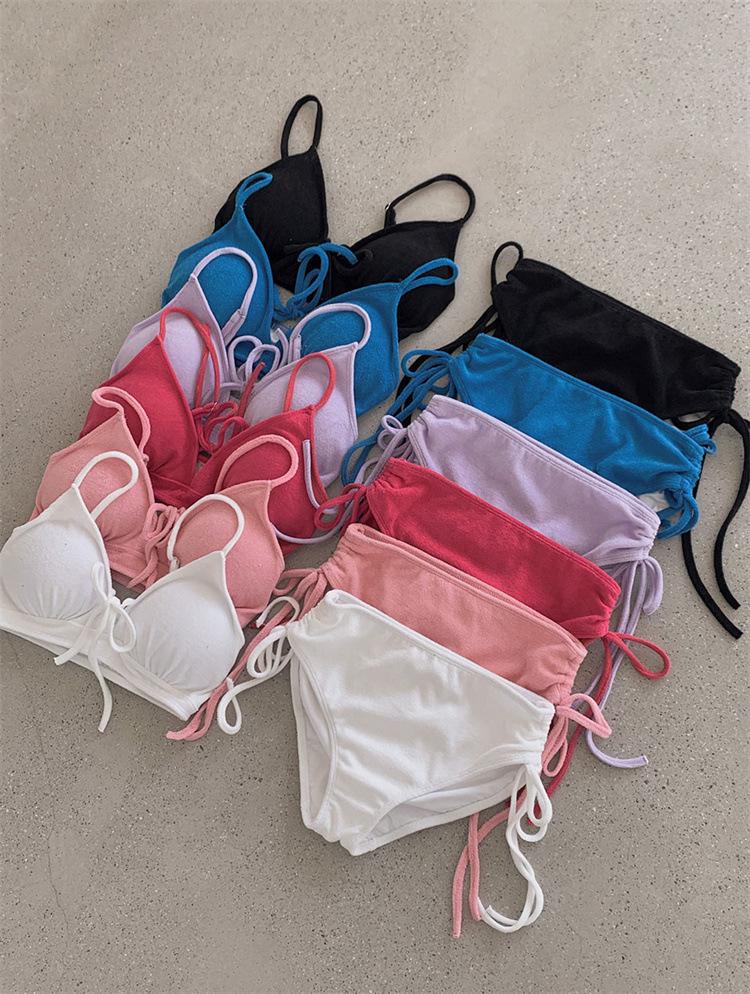 2024 Solid Color Sexy Push-Up Bikini - Lace-Up Multicolor Swimsuit