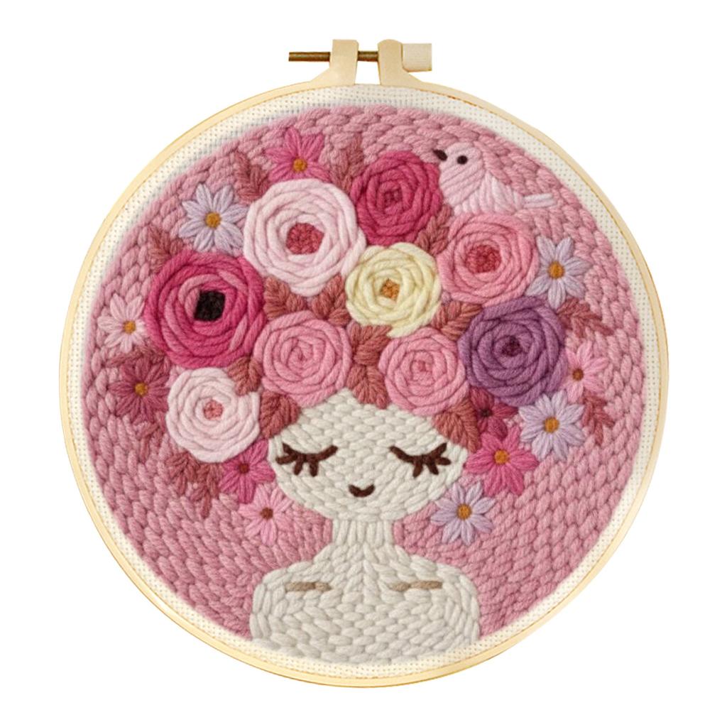 Kit Punch Needle Fai da Te Fiori Funghi Set Facile di Ricamo Punch Needle per Principianti con Telaio Modello Stampato per Artigianato Casa D