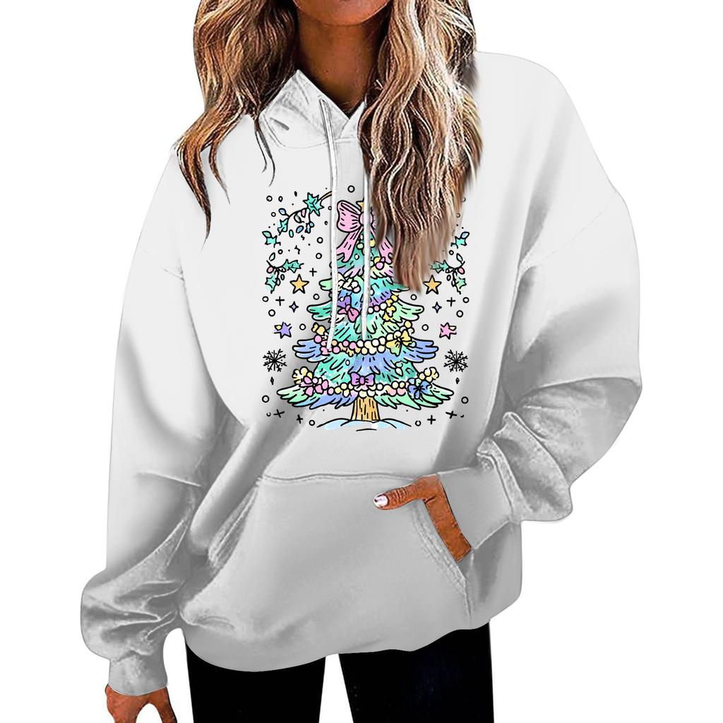 Damen Casual Mode Weihnachten Bedruckte Buchstaben Lässiges Kapuzensweatshirt mit Taschen