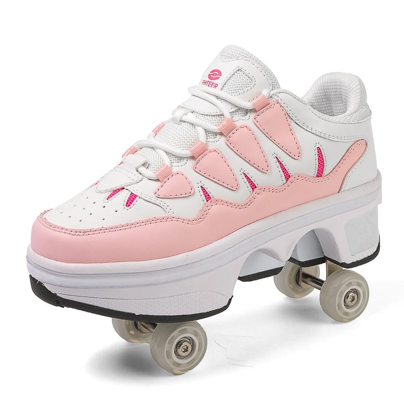 

Kids Automatic Pop-up Skates 4 Wheel Roller Shoes Boys Girls Casual Wheeled Sneakers With Wheels Dual-purpose Skating Shoes 42 Foot length26cm