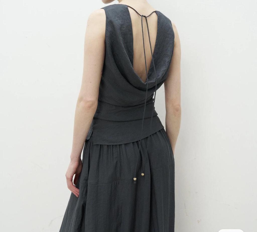 Linen-Blend Sleeveless Backless Tie Top & Half Skirt Set - Women's Summer Collection