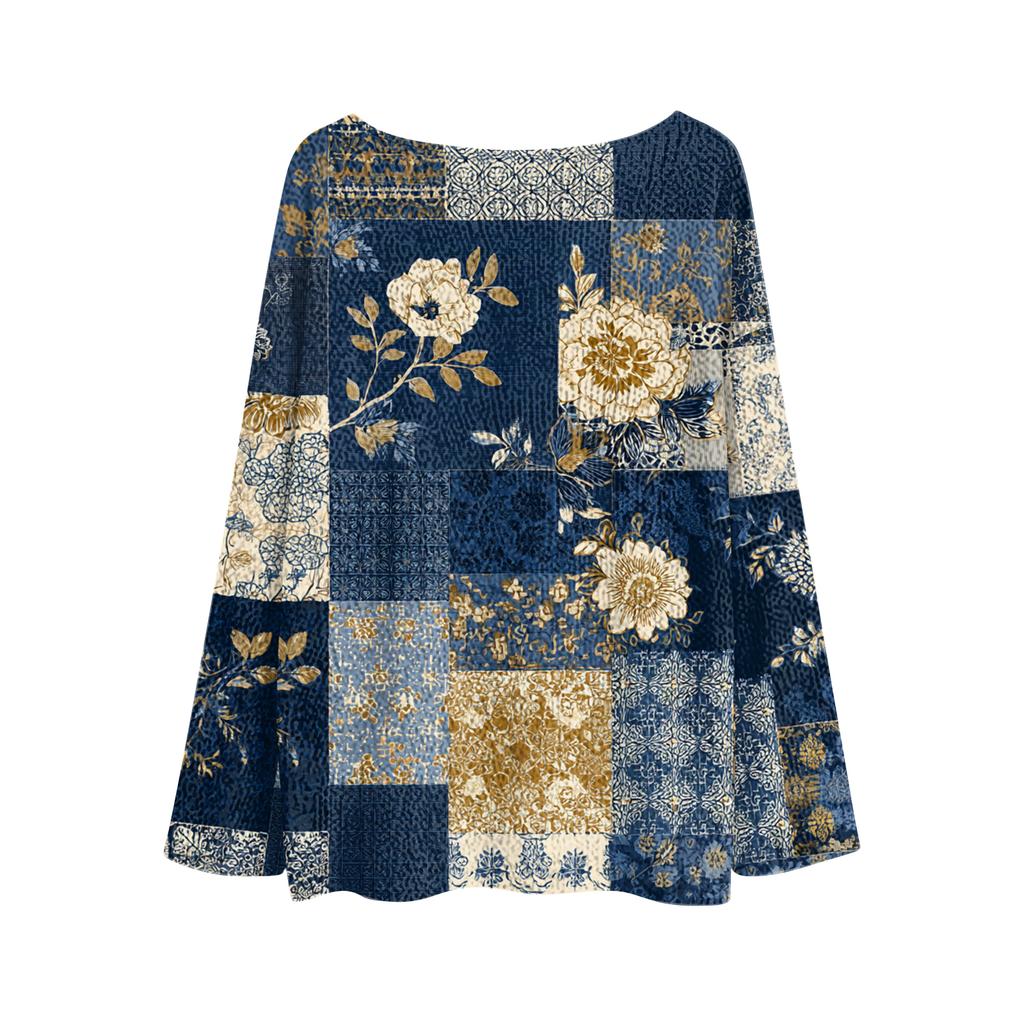 Women's Lightweight Sweater Casual Long Sleeve Knitted Vintage Floral Print Pullover