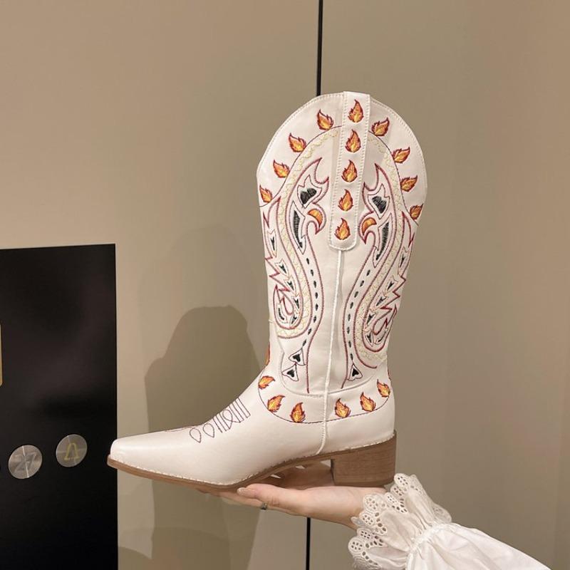 

Fashion Summer Cutout Vintage Boots Embroidered Mid-Tube Boots for Women 42