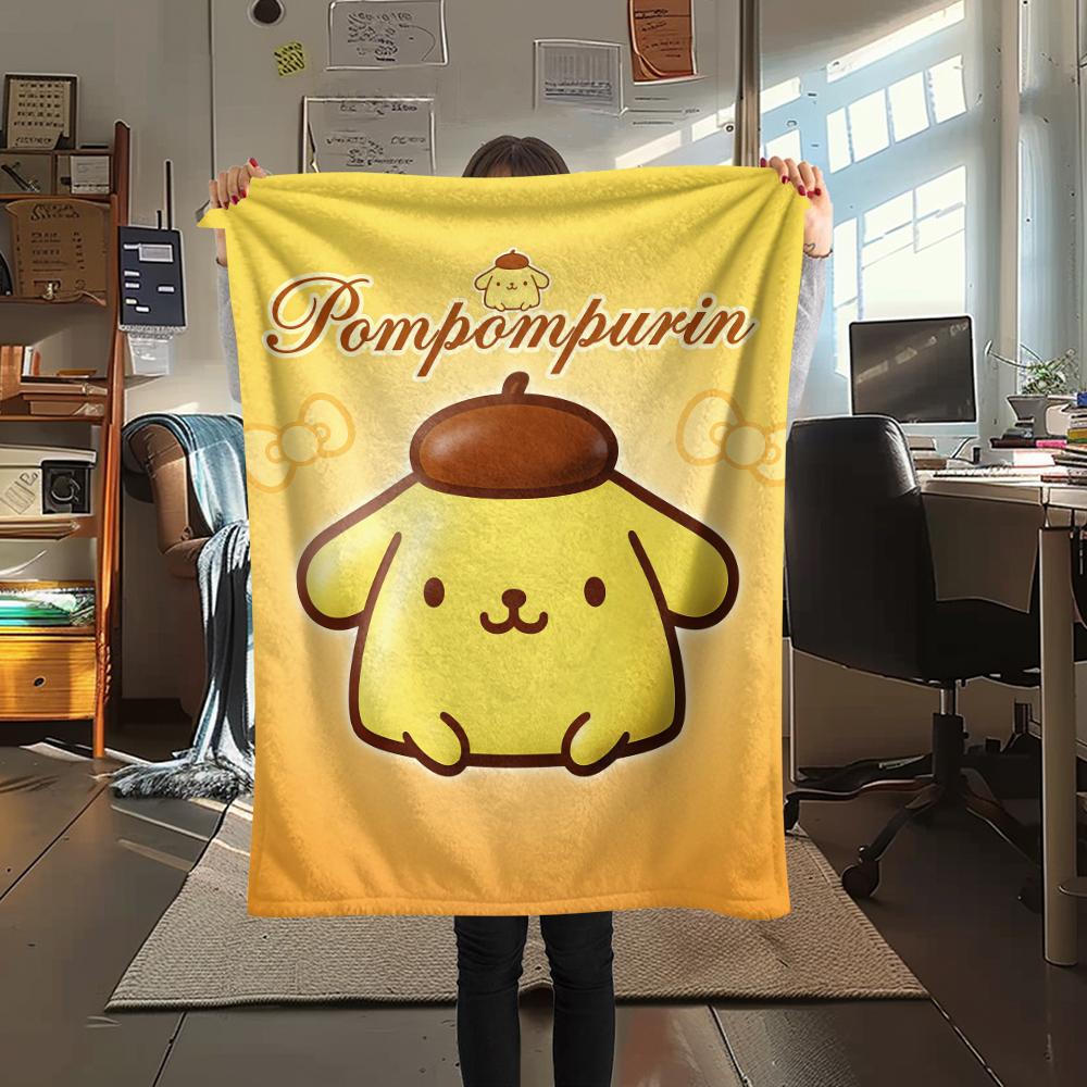 1PC Pompompurin Print Flannel Blanket, High quality All Seasons, Home Decor, Warmth and Comfort, Perfect for Christmas Gifts