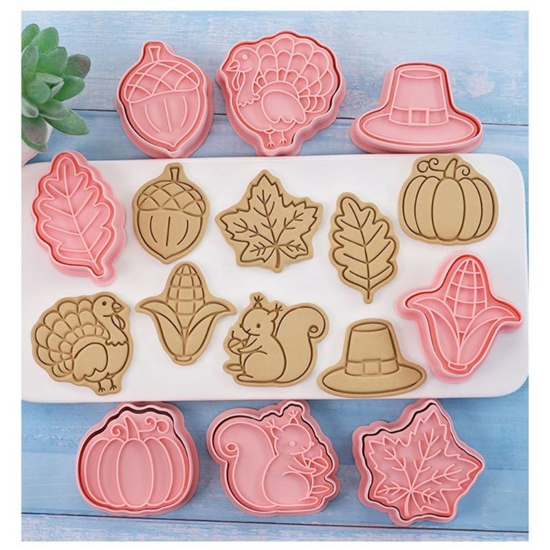 Set of 16 Thanksgiving Themed Cookie Cutters Plastic Material Biscuit Moulds Cookie Cutters Cookie Baking Accessories