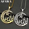 Halve Maan Ster Islamitische Moslim Allah Hanger Ketting voor Vrouwen Mannen Roestvrij Staal Goudkleurig Arabische Koran Amulet Sieraden