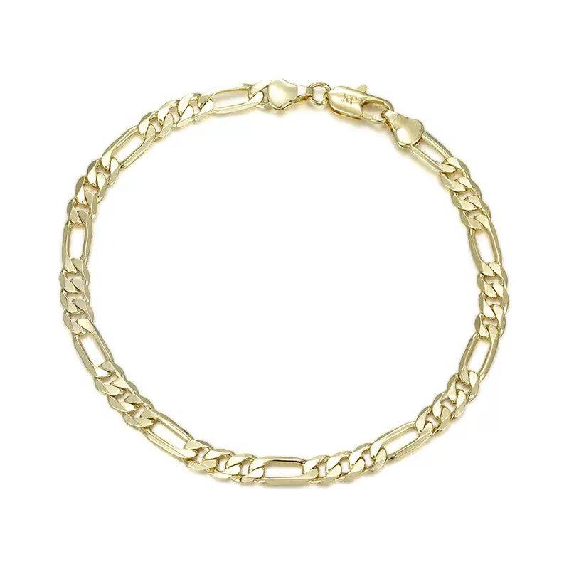 XP Jewelry -- ( 19.5 / 25 Cm X 6 Mm ) Fashion Figaro 3:1 Bracelet For Men Jewelry 14 K Light Gold Plated Eco- Friendly