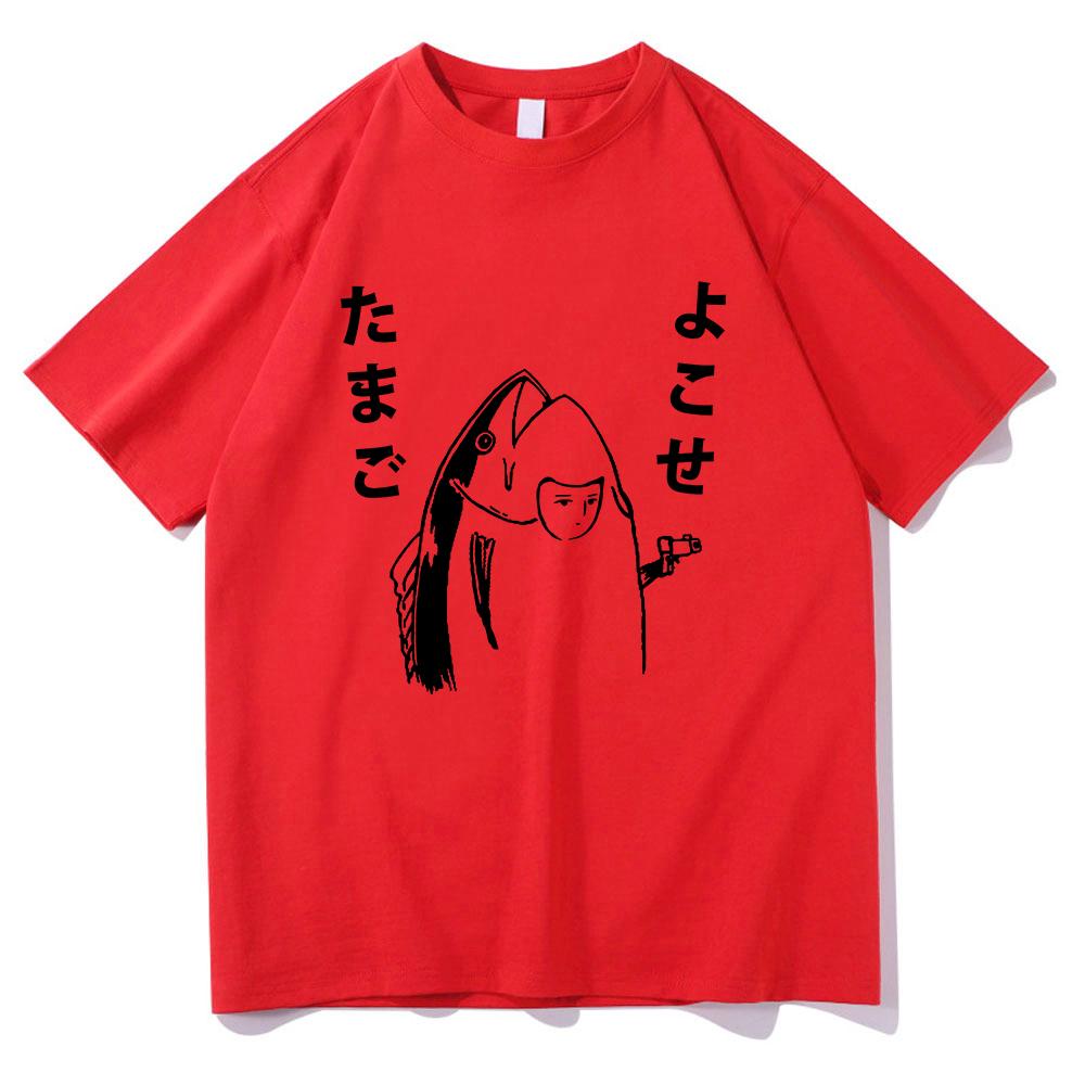 Harajuku Style Lovely Autumn All-purpose Top Fun Japanese Fish and Gun Design T-shirt Couples Unisex Cotton Design T-shirt