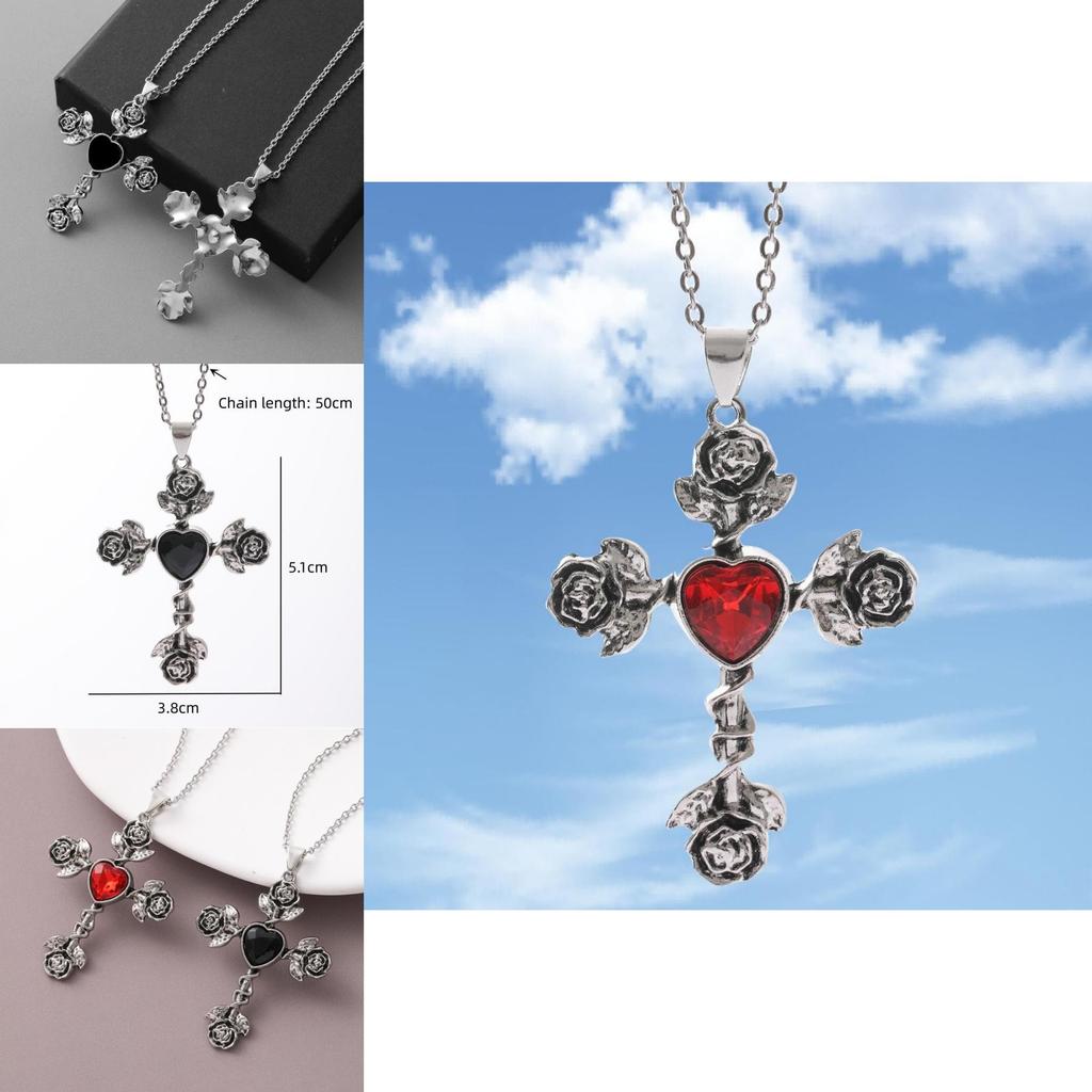 Gothic Heart Cross Pendant Necklace With Alloy Dark Theme For Men And Women
