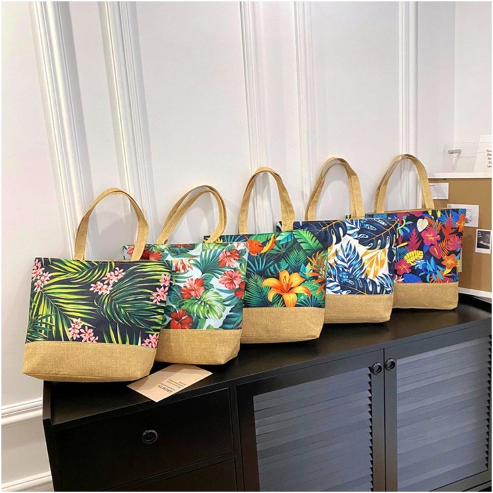 

Plants Printing Hand Carry Bag Cotton Linen Minimalist Tote Bag Large Capacity Retro Handbags