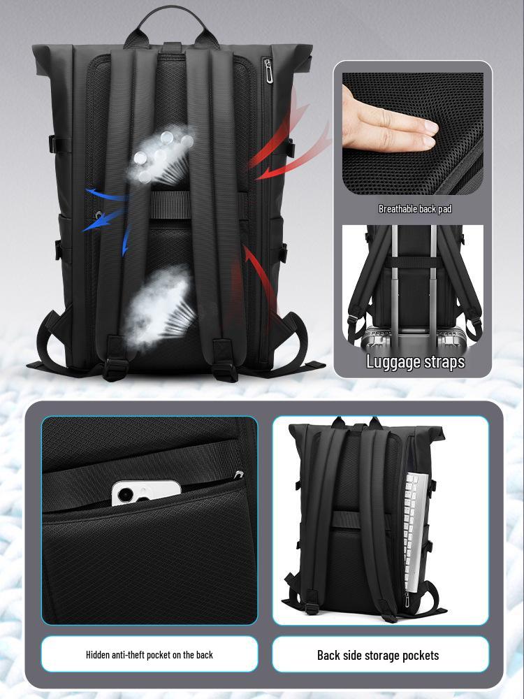 Men's Large-Capacity Roll-Top Outdoor Travel Backpack - Trendy, Fashionable, Casual, Double-Shoulder Laptop Bag