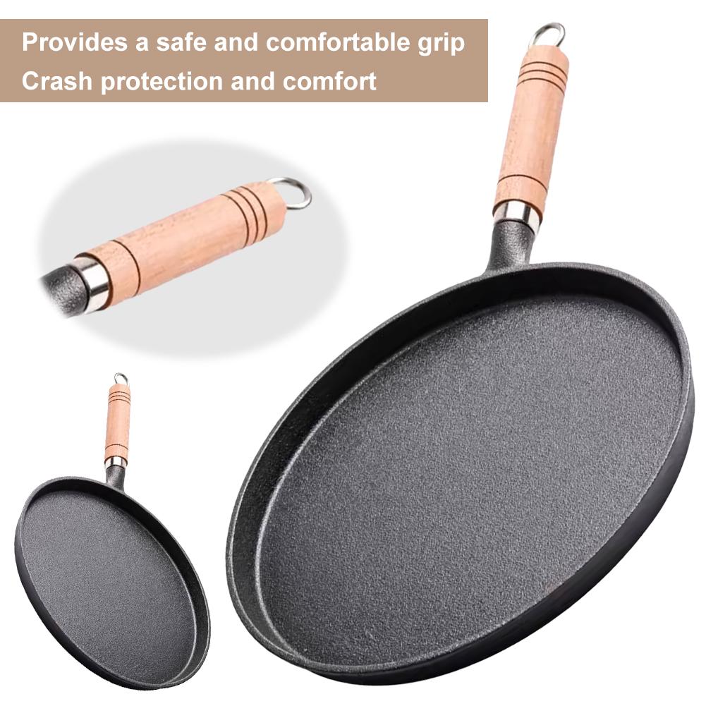 Cast Iron Frying Egg Pan Uncoated Non Stick Thin Pancake Platter with Handle Omelet Steak Pizza Pot Steak Fried Egg Frying Pan