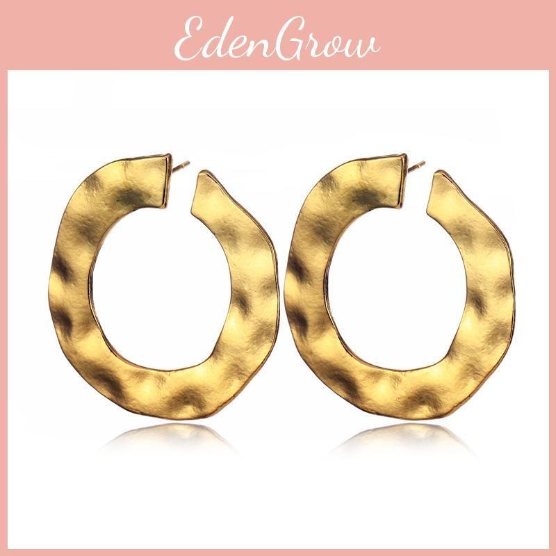 Alloy Womens Popular Round Hoop Earrings With Geometric Elements Gold Silver And