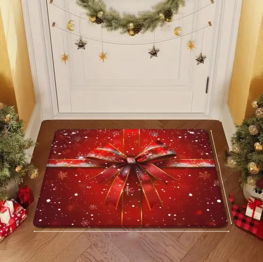 Christmas Door Mat Red Christmas Tree Bell Entrance Mat Soft Bathroom Mats Kitchen and Household Floor Mats, Holiday Decoration