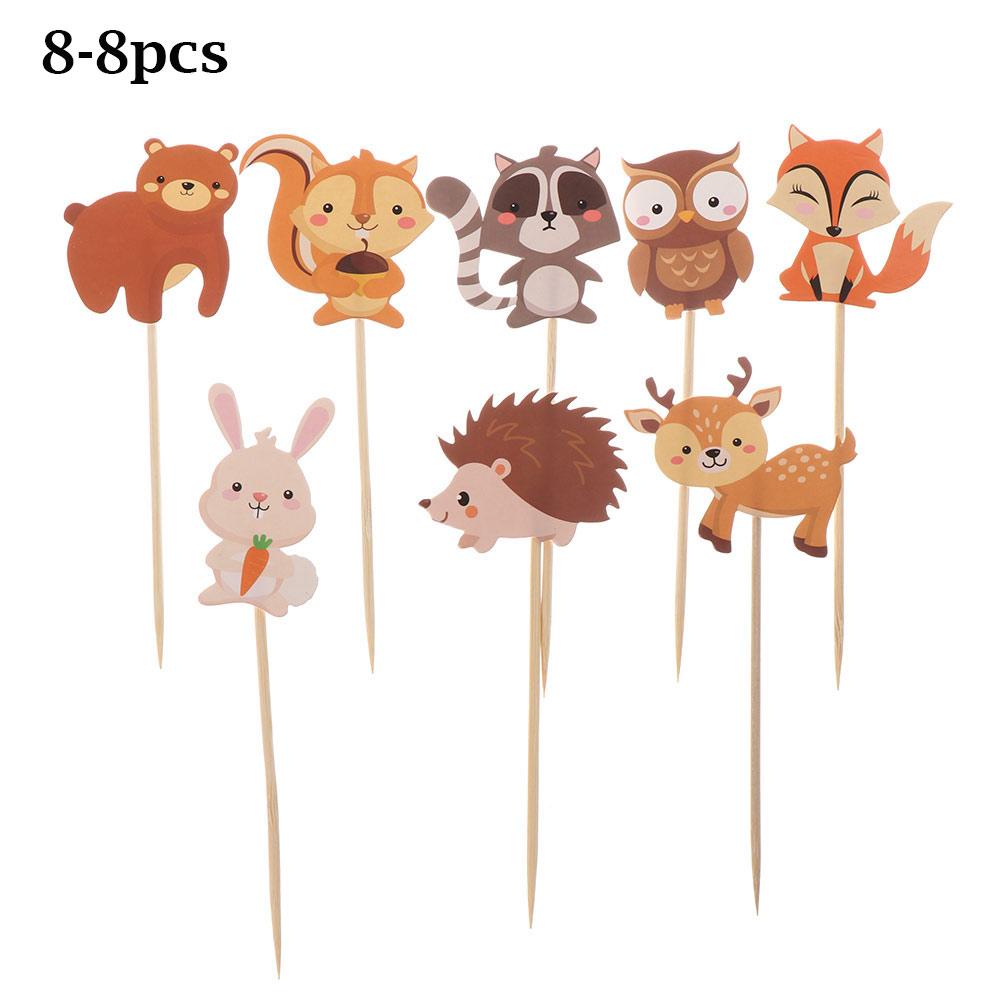 Kids Jungle Animal Model Paper Made Baby Decorations Woodland Creatures Theam Cake Toppers Forest Animal Shape Cupcake Topper