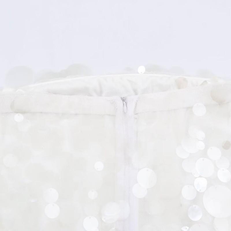 Womens 2026 Sequin Embellished Strapless Bodycon Mini Dress - White High Waist Sleeveless Slim Fit