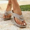 Fashion Metal Decor Wedge Flip Flops for Women Summer Fashion Clip Toe Platform Slippers Woman Lightweight Non Slip Beach Slides Sandals