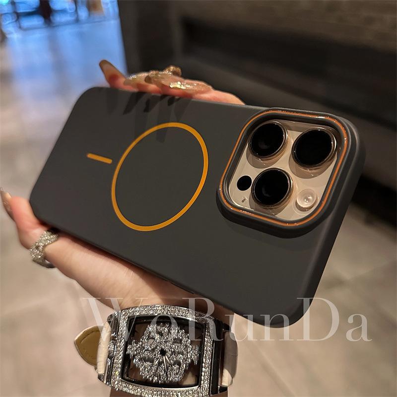 Applicable to iPhone16 contrasting color frame magnetic suction mobile phone case Apple 15promax thin ring skin feeling ultra-thin protective case