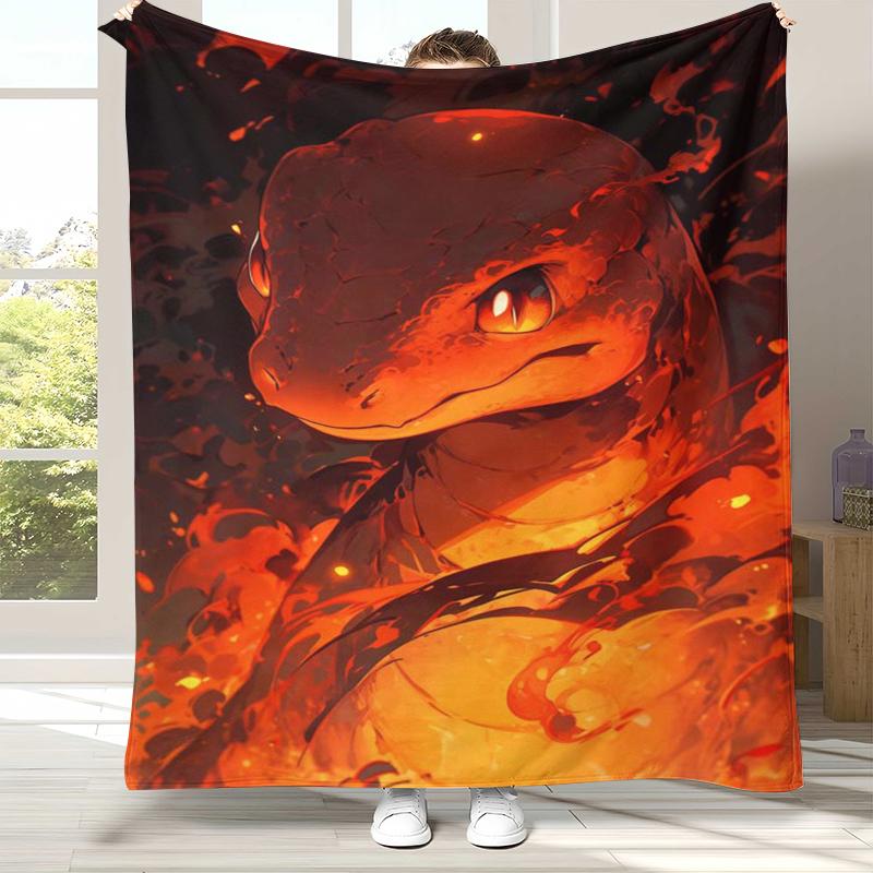 Charizard Charmander Pokemon Flannel Blanket,Ultra Soft Warm Plush Throw for Home Bedroom Bed Sofa Cover Office Camping Picnic