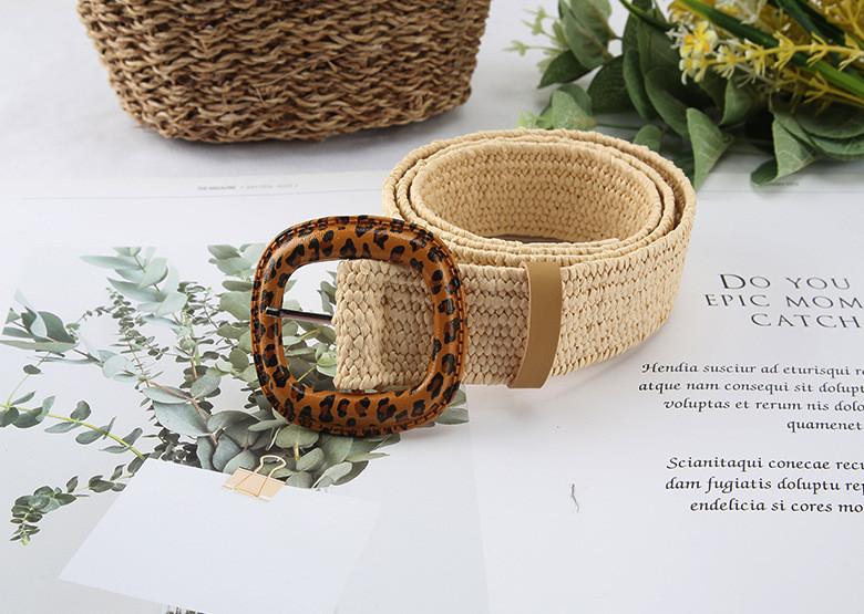 Fashion Leopard Print Buckle Decoration Women Casual Woven Waist Belt For Beach And Summer Wear