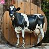 Vacă de lapte realistă alb-negru D plată Definiție înaltă Artă de perete metalică Animal de fermă Pictură din fier în relief Gard rustic din lemn